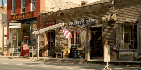 Streetscape view of Variety Store brick building