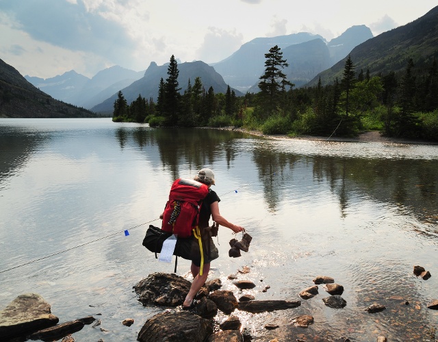 Hiker at Crosley Lake, Glacier National Park