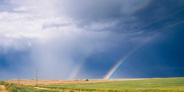 Rainbow over Highway 87 near Virgelle